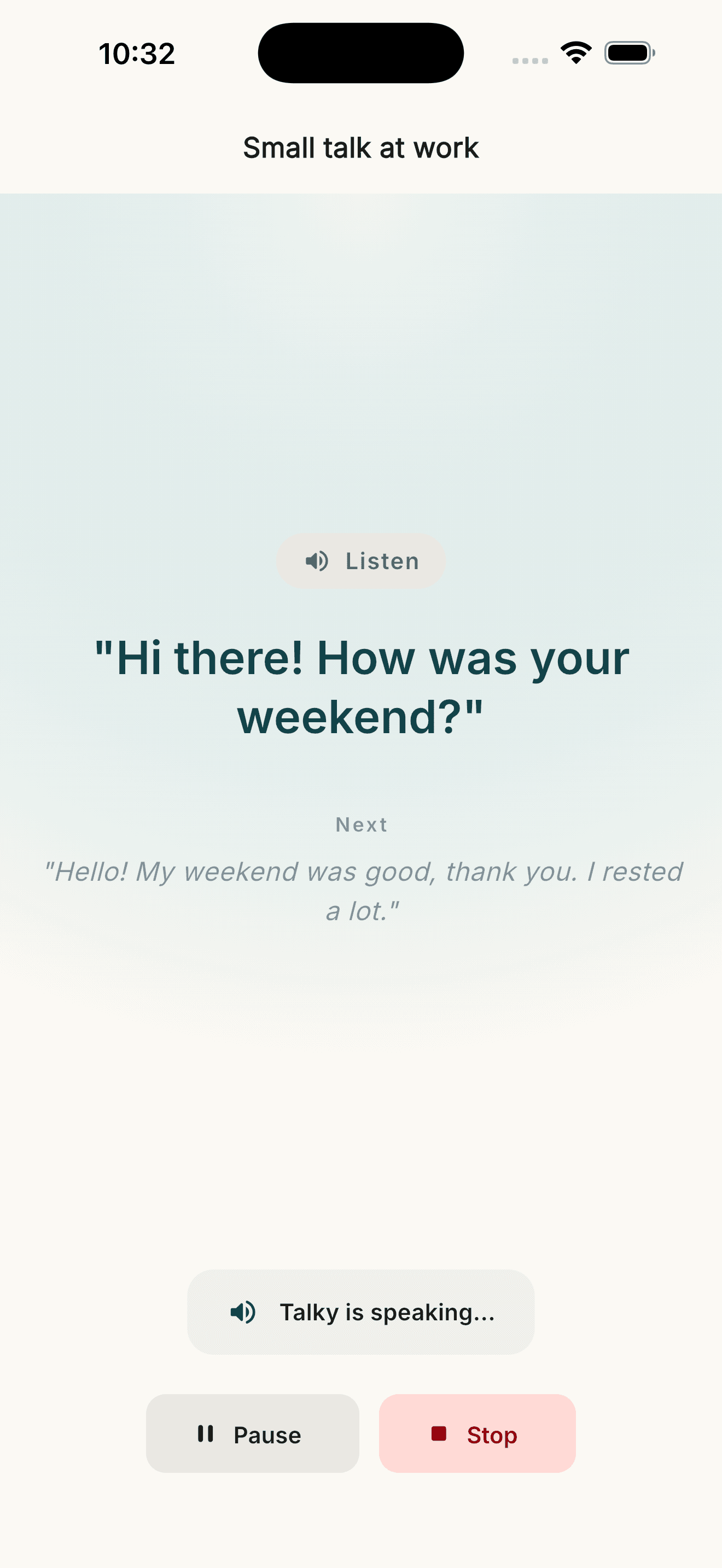 Talky live roleplay conversation screen.